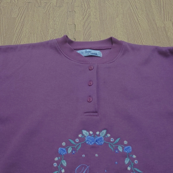 Vintage 80s Sweatshirt Jumper Women's Small Pink Embroidered Cottagecore Floral - Picture 3 of 12